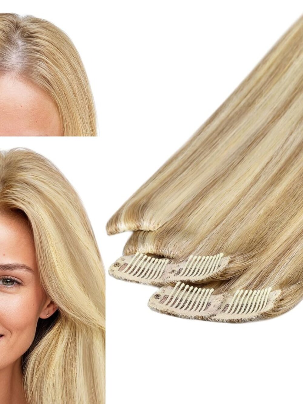 GOO GOO 16" 4 Pc Clip In Human Hair Extensions 16/22 Light Blonde w Highlights